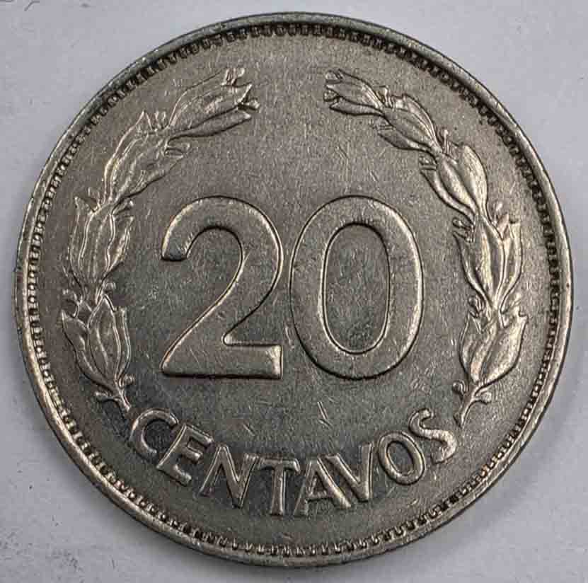 Ecuador 20 centavos 1969 KM#77.1
