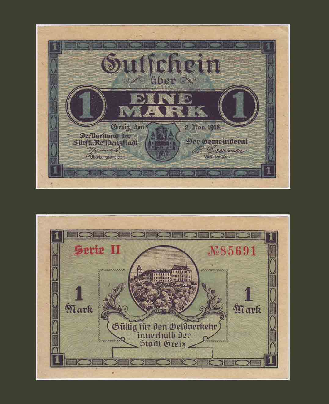 Գերմանիա Greiz 1 մարկ 1918 UNC