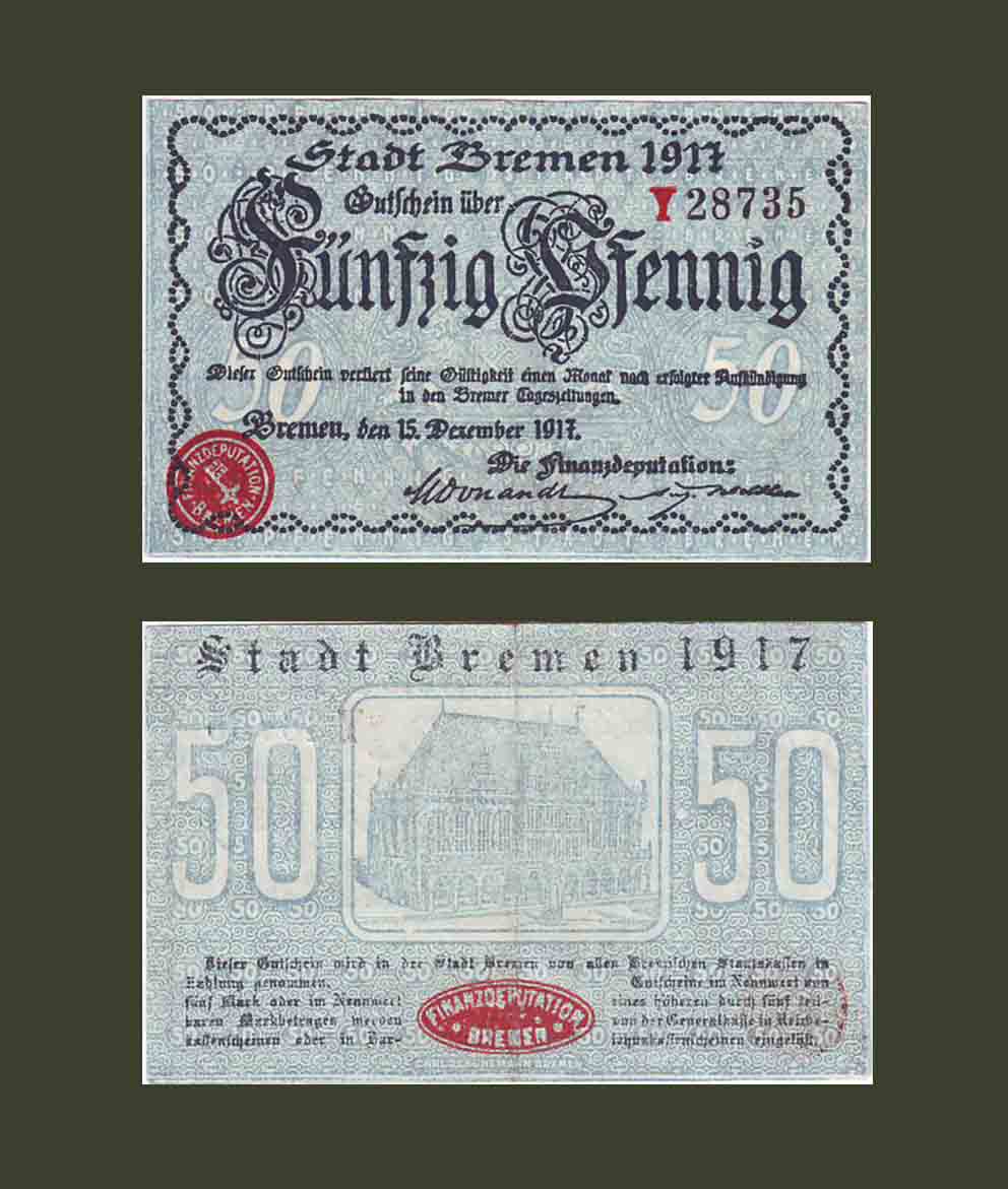 Germany Bremen 50 pfennig 1917 XF