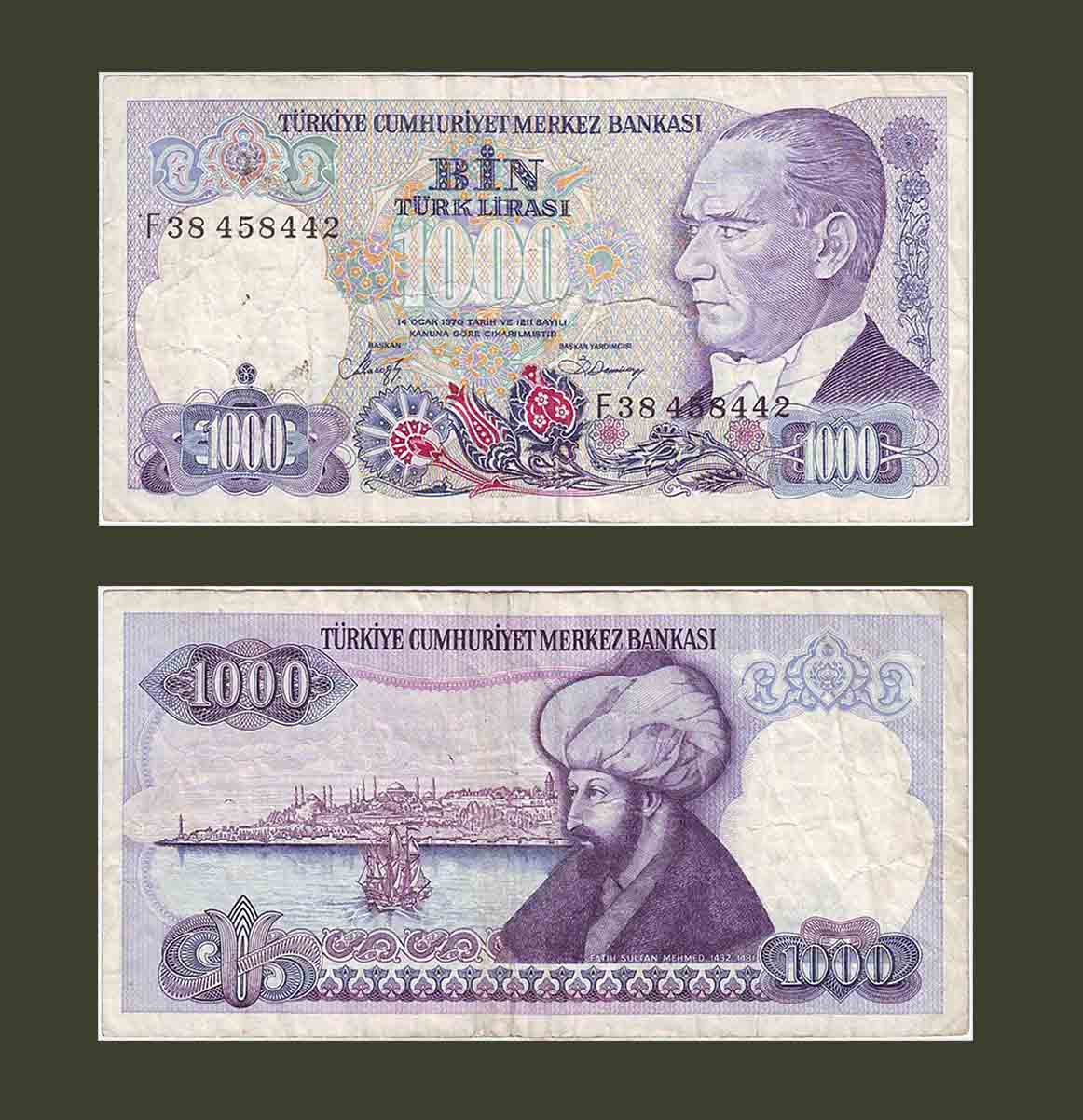 Turkey 1000 Lira 1986 P196 F+