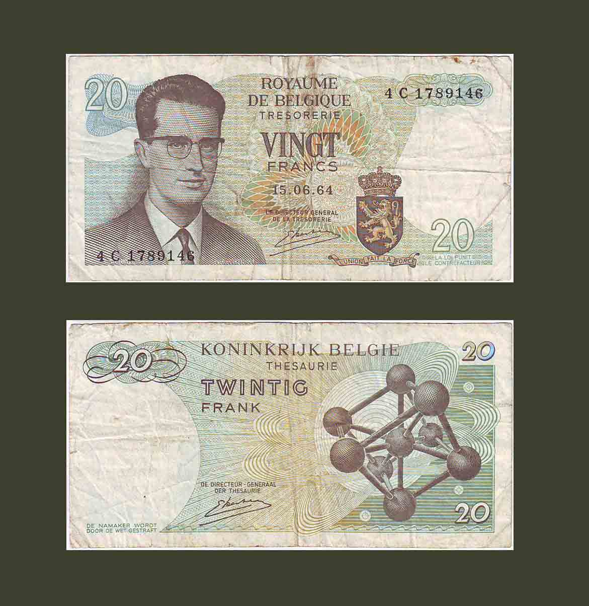 Բելգիա 20 ֆրանկ 1964 P138 F-VF