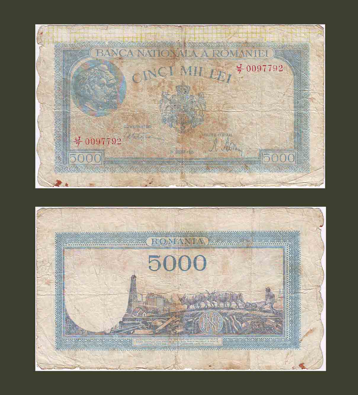 Romania 5000 Lei 1945 P56 F