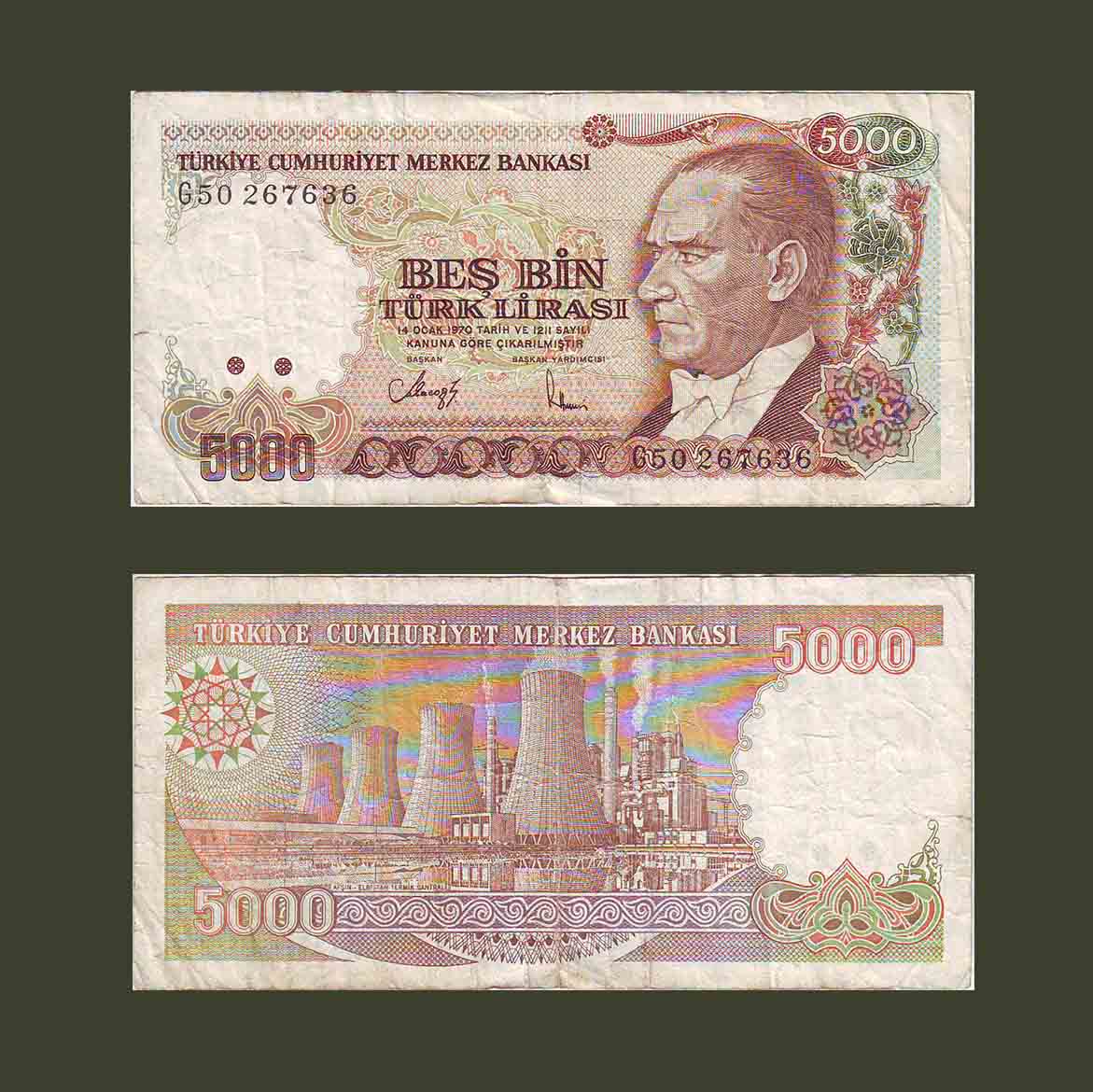 Turkey 5000 Lira 1990 P158 VF