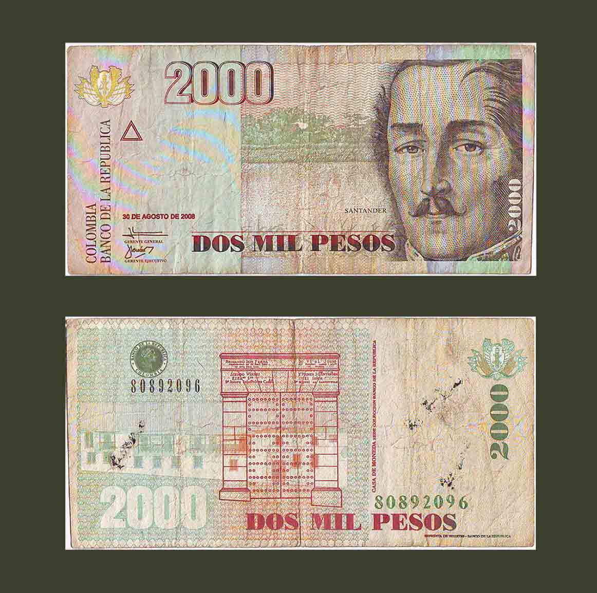 Colombia 2000 Pesos 2008 P457j VF