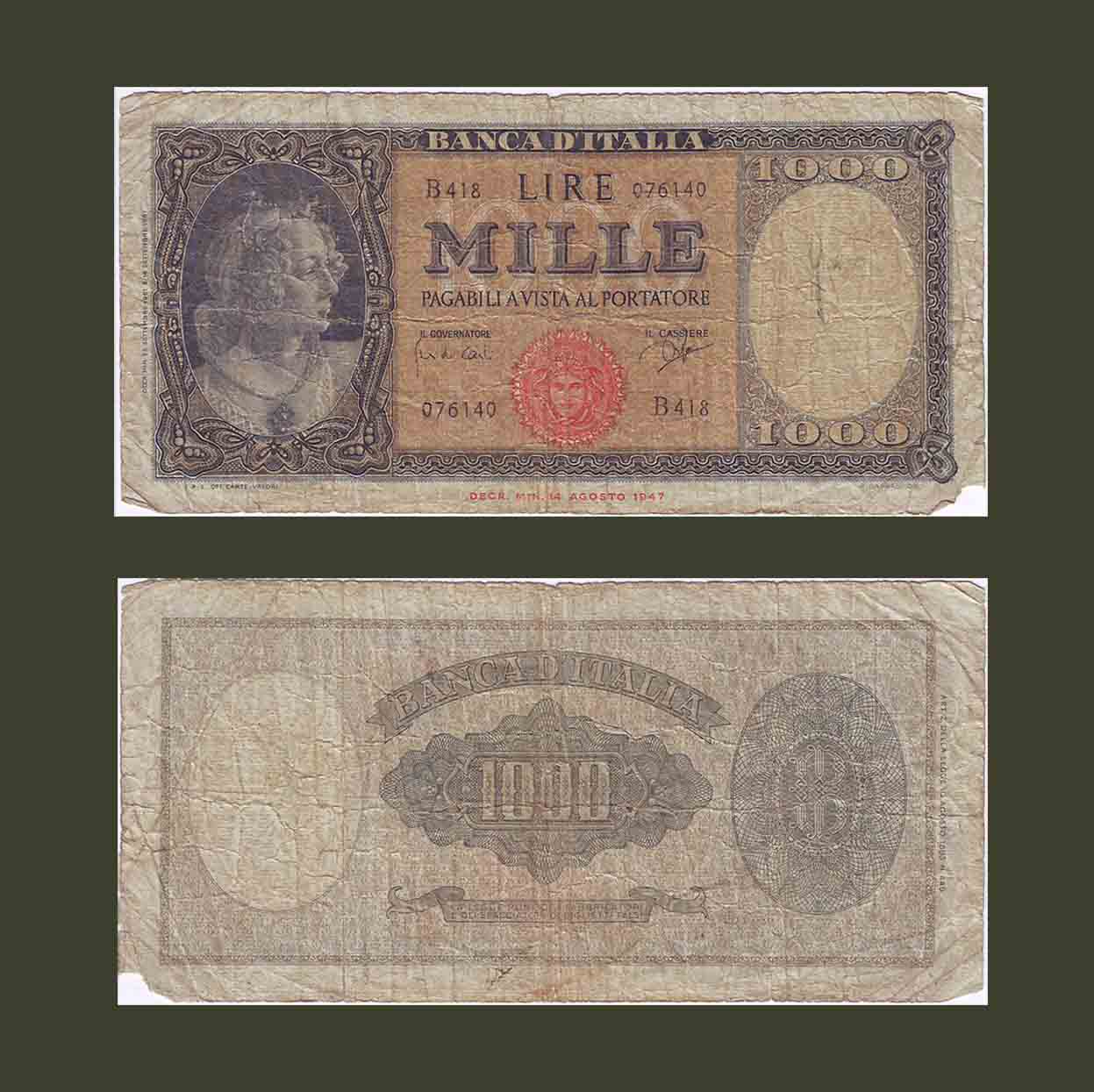 Italy 1000 Lire 1947 P83 VG