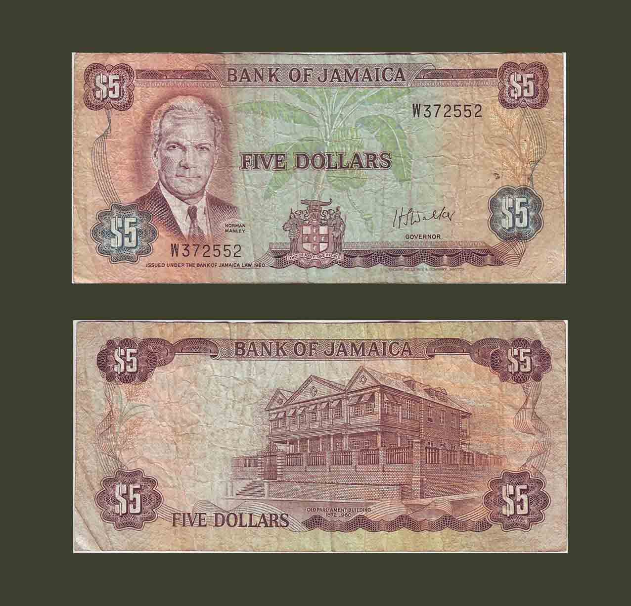 Jamaica 5 Dollars 1976 P61b VF