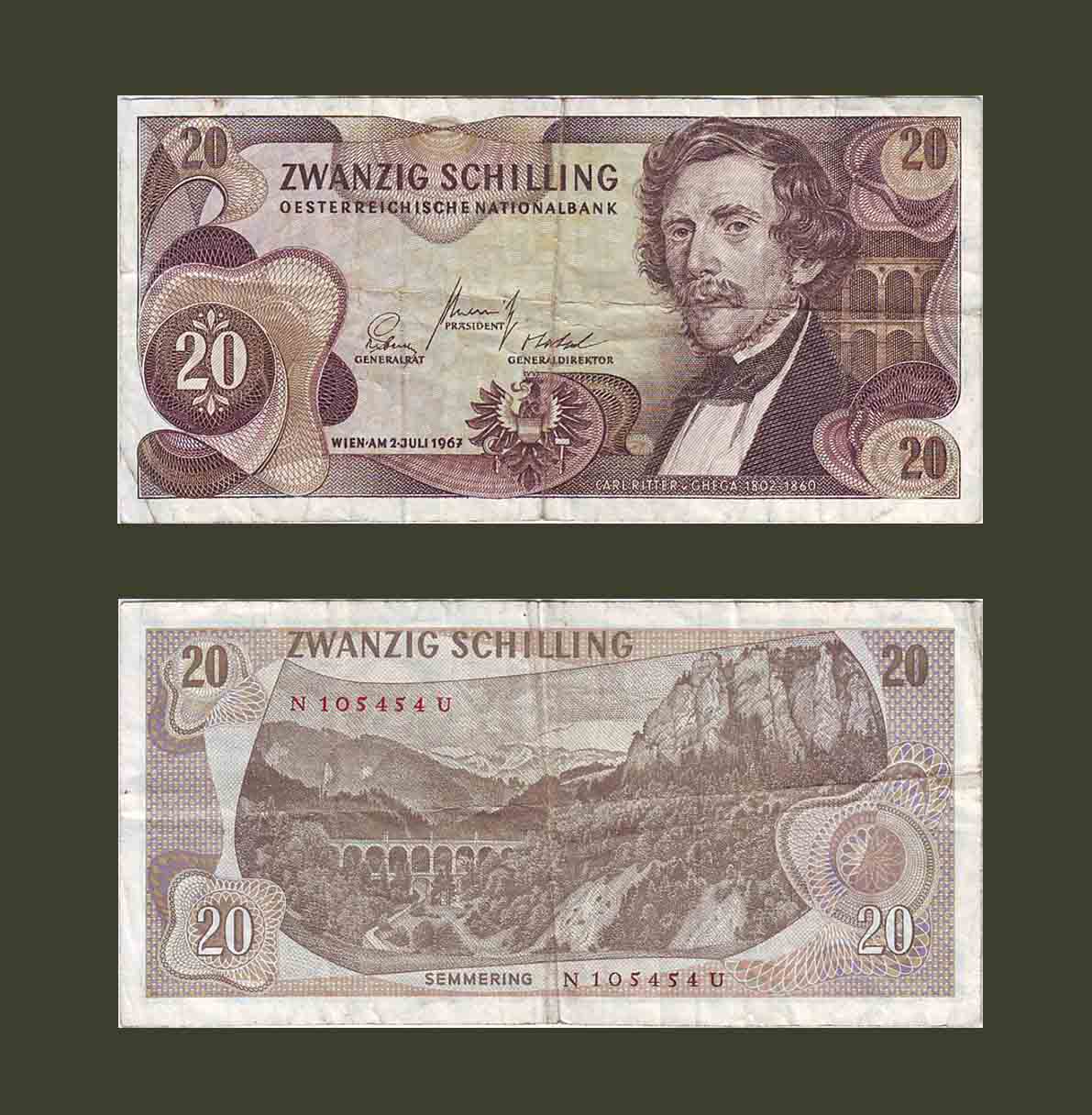 Austria 20 Shilling 1967 P142 VF