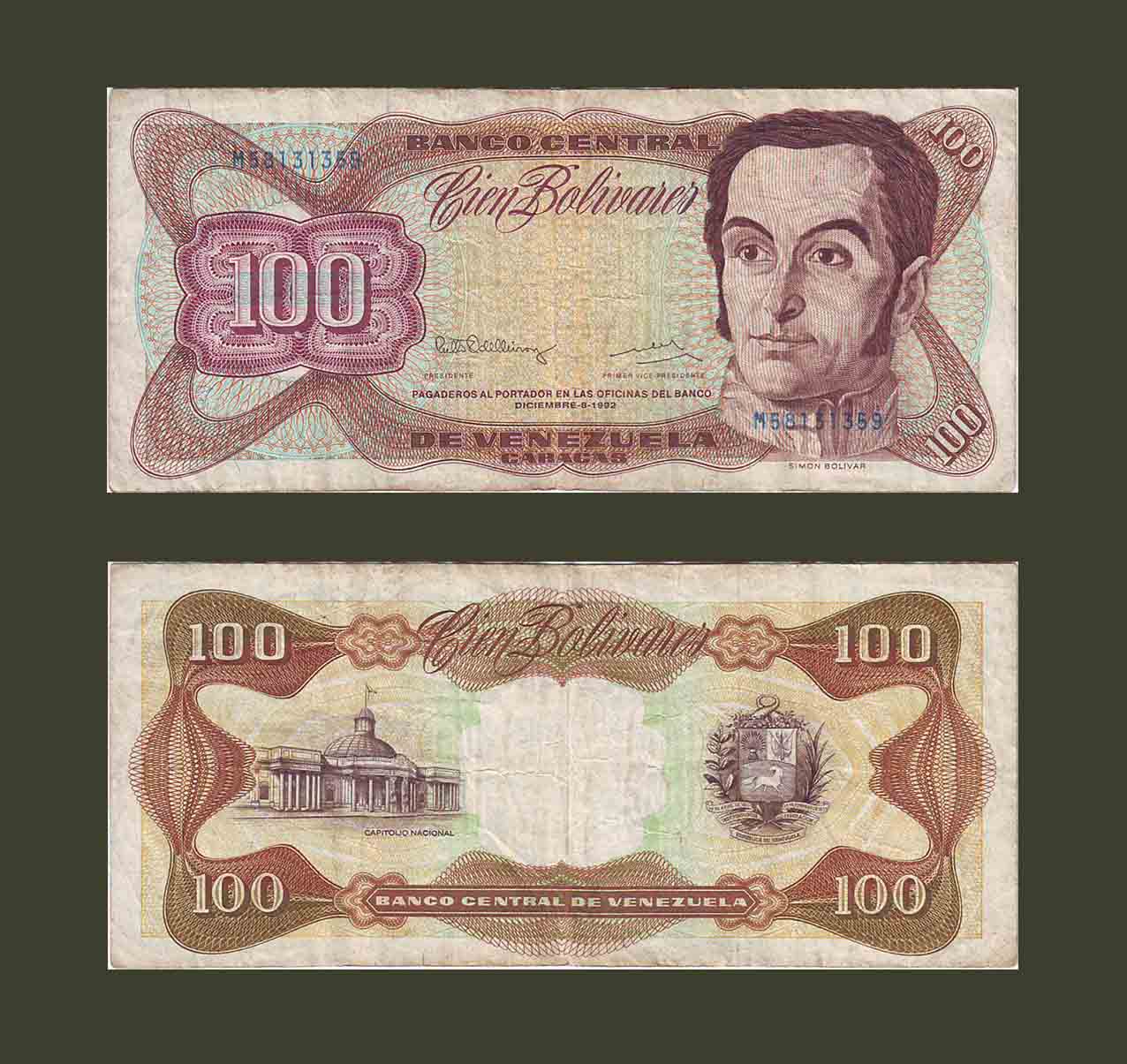 Venezuela 100 Bolivares 1992 P66d VF