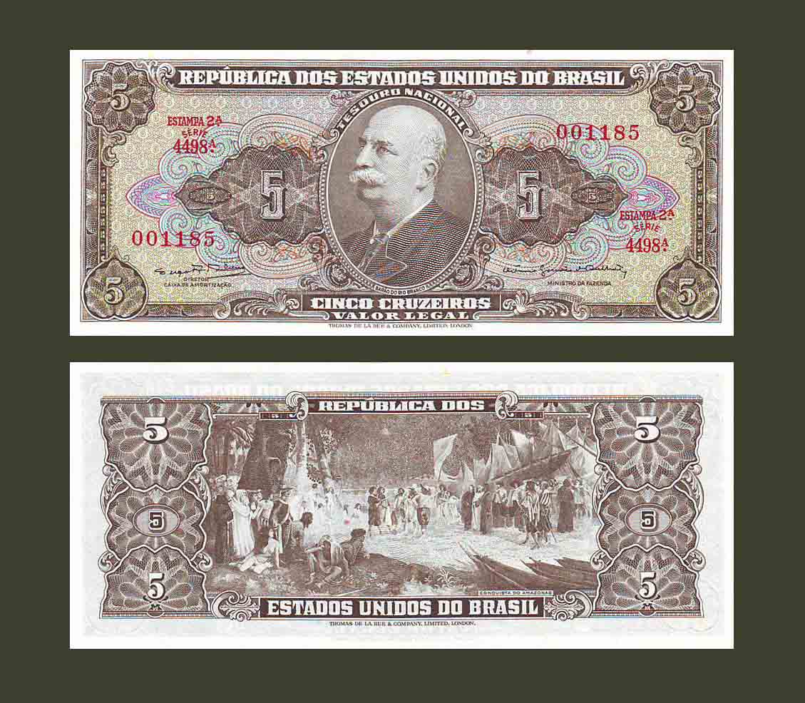 Brazil 5 Cruzeiros 1964 P176d UNC