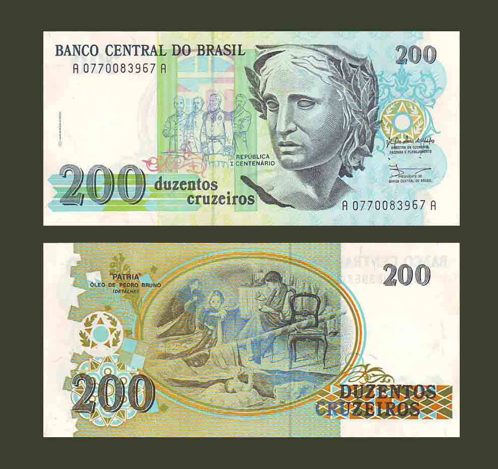Brazil 200 Cruzeiros 1989 P221 UNC