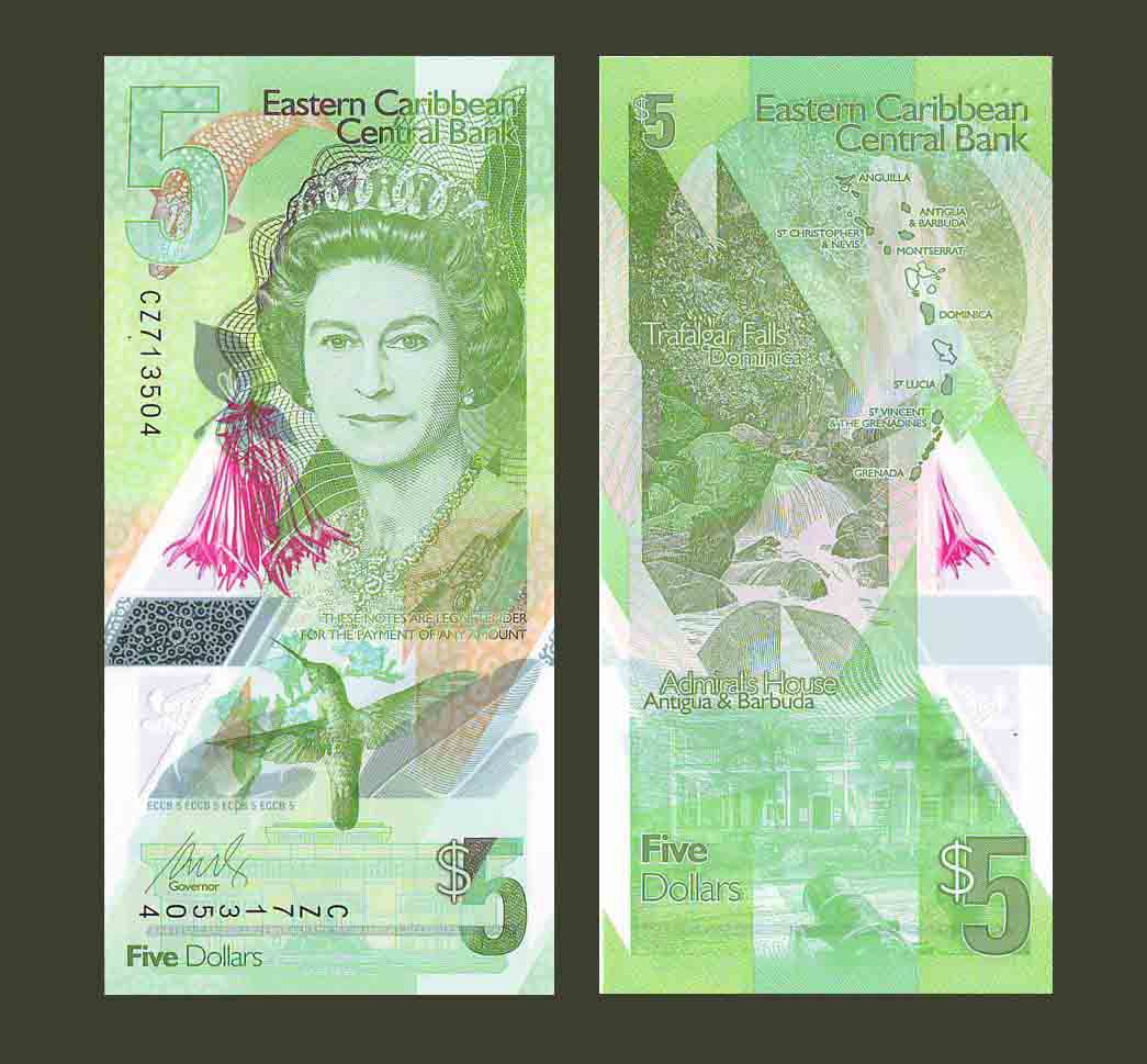 Eastern Caribbean 5 Dollars 2021 P56 UNC Polymer