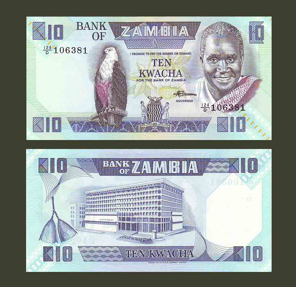 Zambia 10 Kwacha 1988 P26e UNC