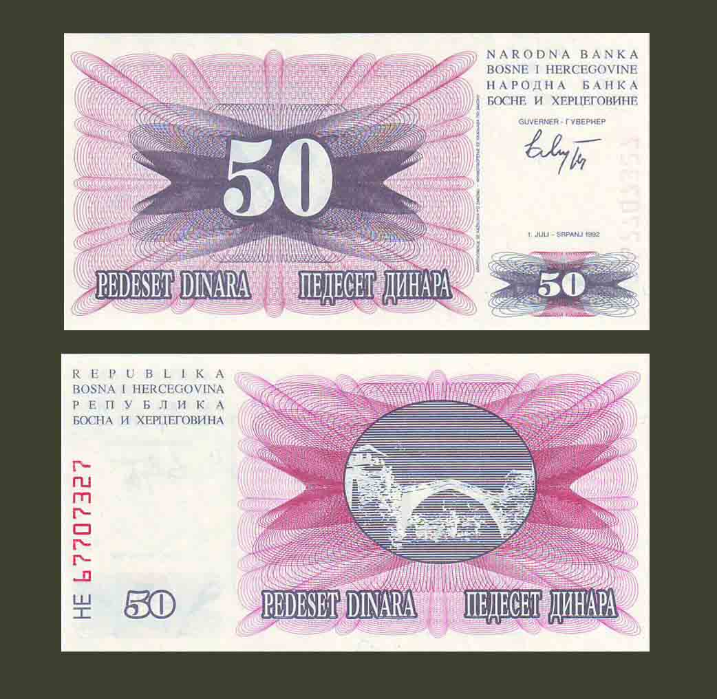 Bosnia & Herzegovina 50 Dinara 1992 P12 UNC