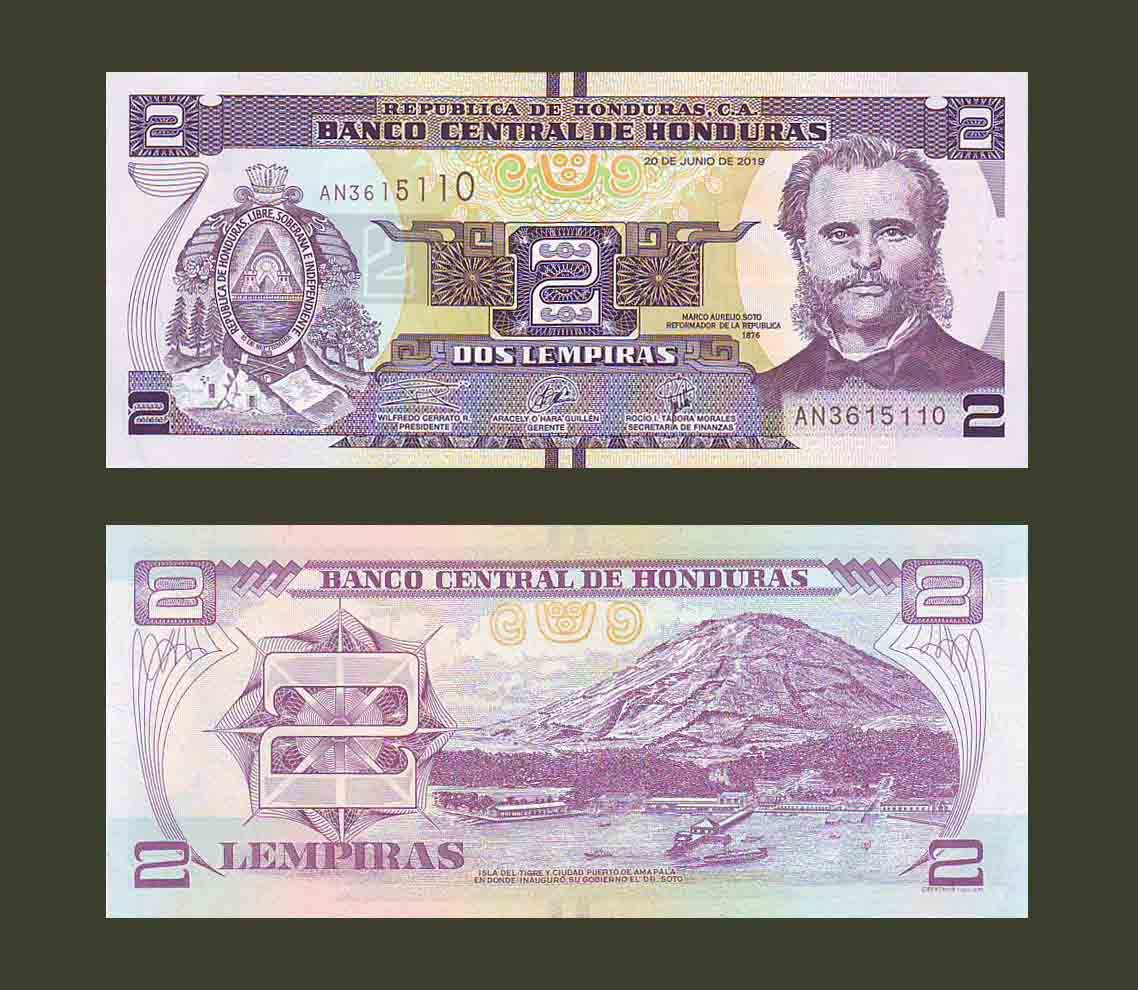 Honduras 2 Lempiras 2019 P97d UNC