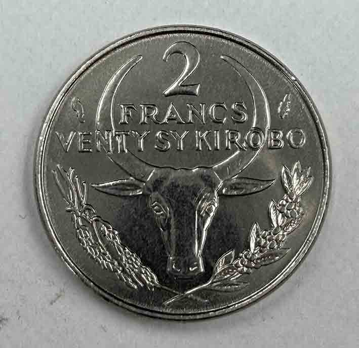 Madagascar 2 Francs 1984 KM#9