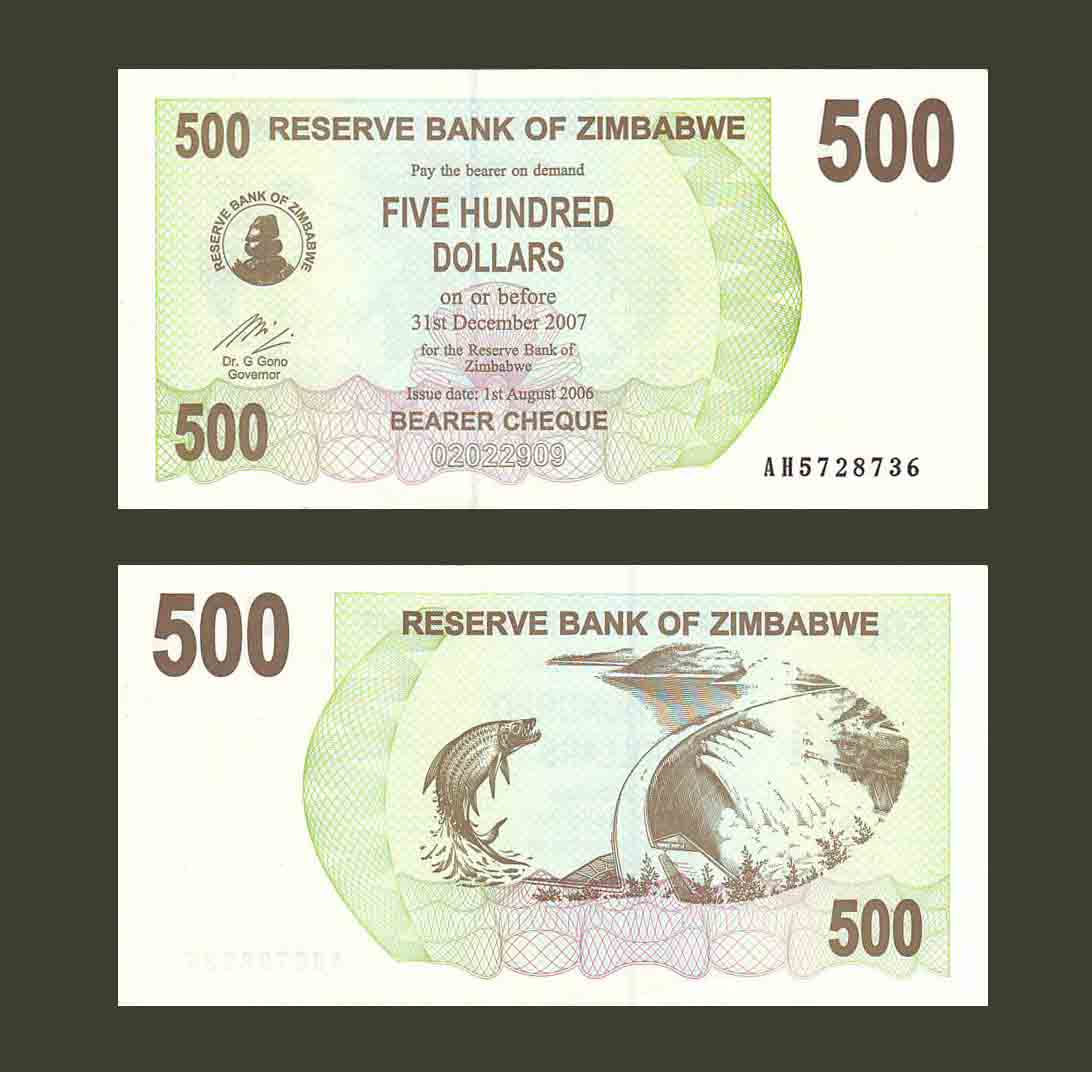 Zimbabwe 500 Dollars 2007 P43 UNC