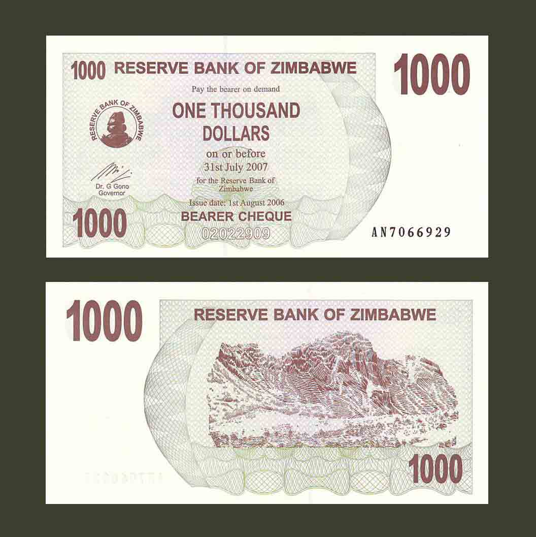Zimbabwe 1000 Dollars 2007 P44 UNC