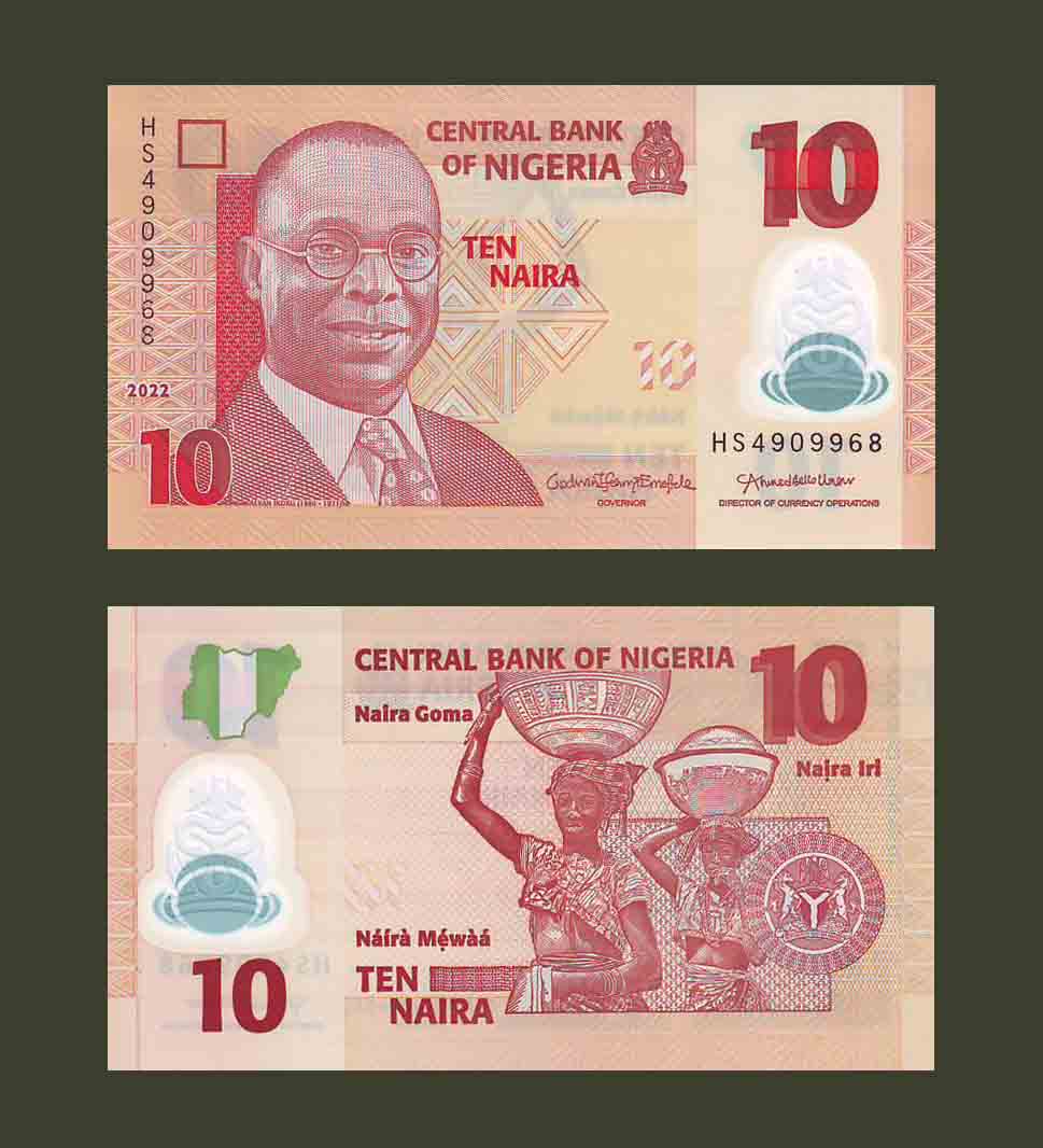 Nigeria 10 Naira 2021 2022 P39 UNC