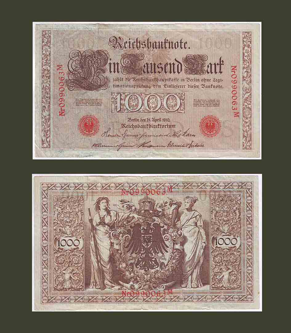 Germany 1000 Mark 1910 P45b F-VF