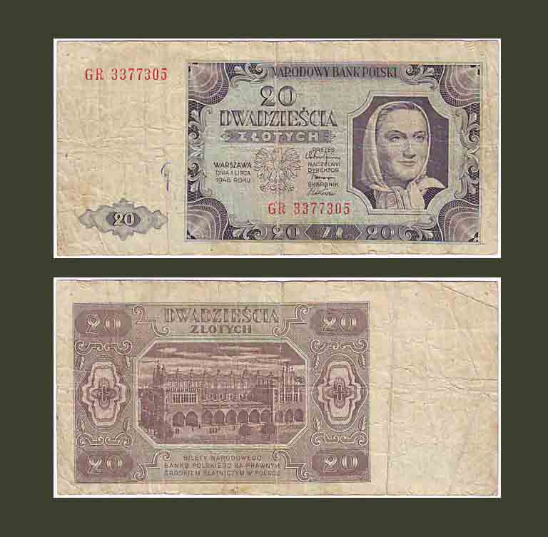 Poland 20 Zlotych 1948 P137 VF