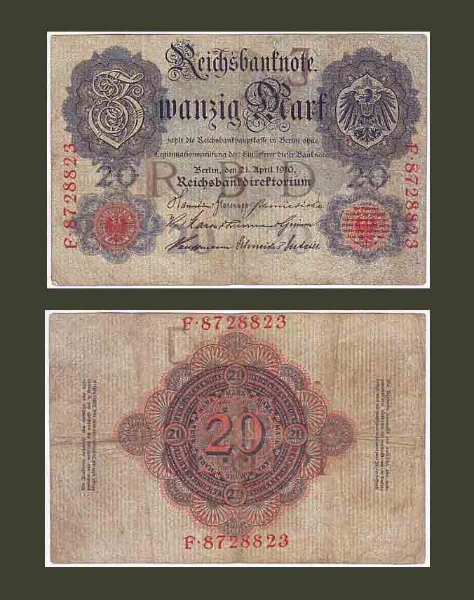 Germany 20 Mark 1910 P40b VF-XF