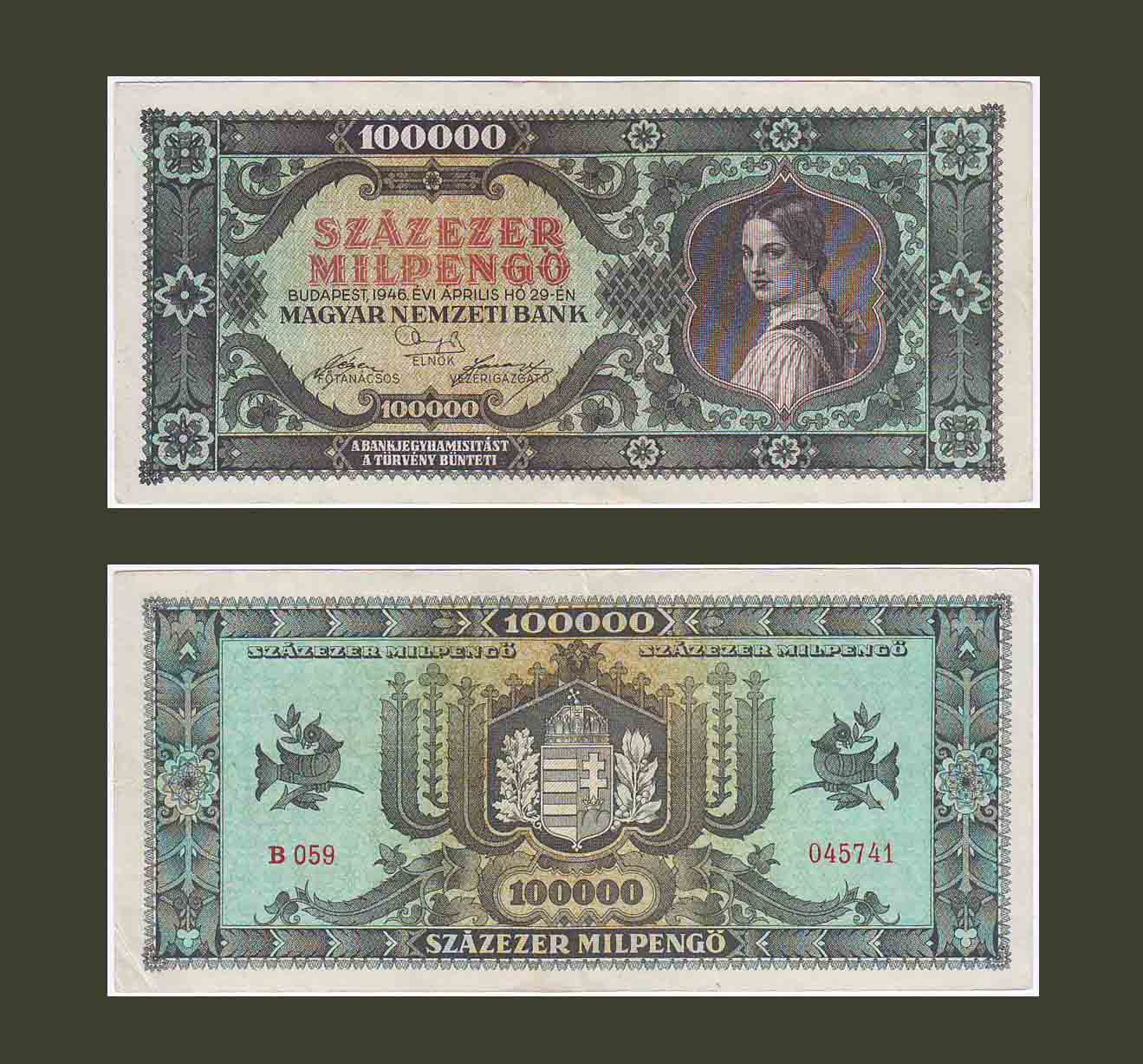 Hungary 100,000 B.-Pengo 1946 P133 XF-AU