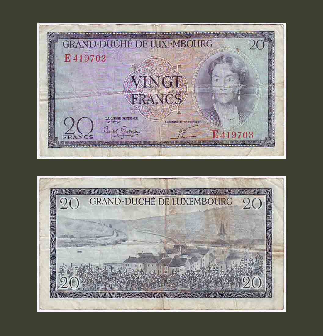 Luxembourg 20 Francs 1955 P49a VF