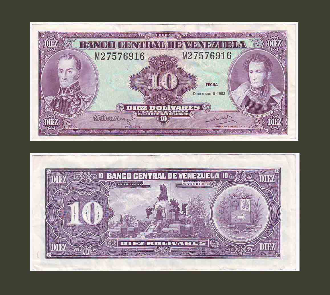 Venezuela 10 Bolivares 1992 P61c VF+