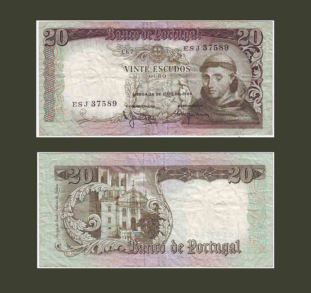 Portugal 20 Escudos 1964 P167b VF