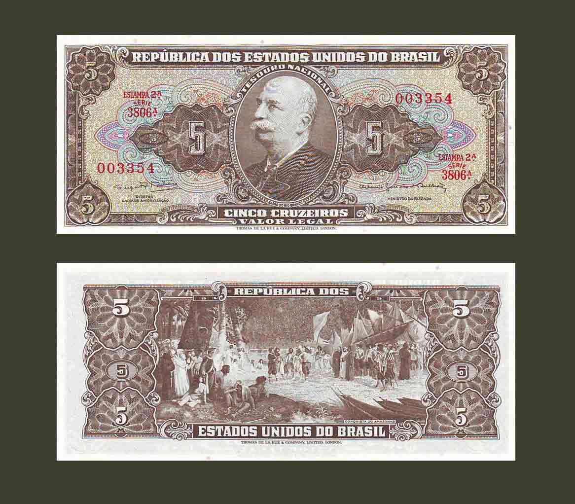 Brazil 5 Cruzeiros 1964 P176d UNC