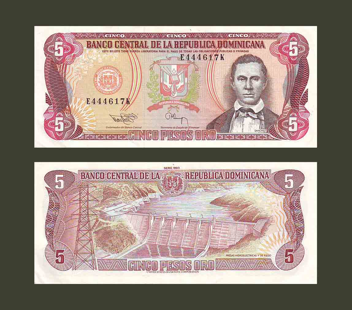 Dominican Republic 5 Peso 1993 P143a XF++