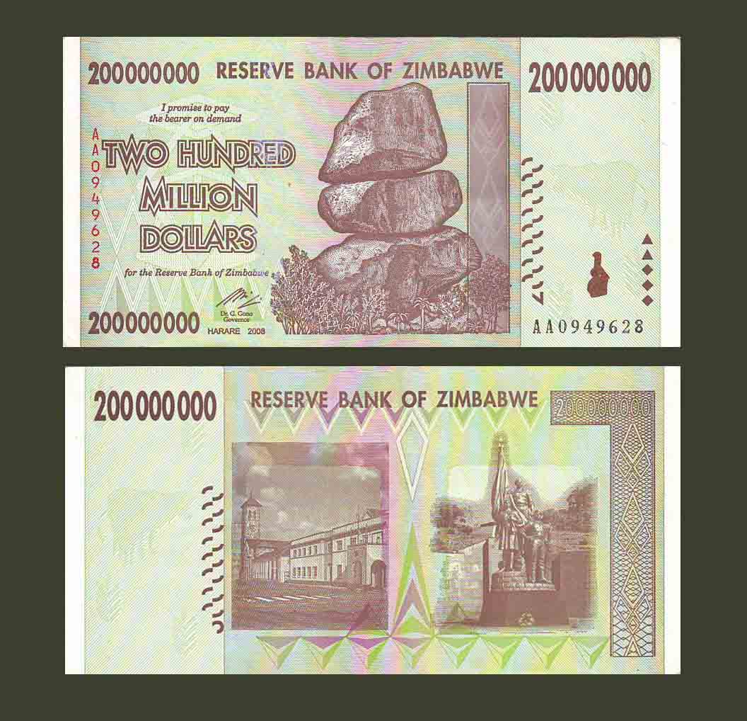 Zimbabwe 200 Million Dollars 2008 P81 UNC