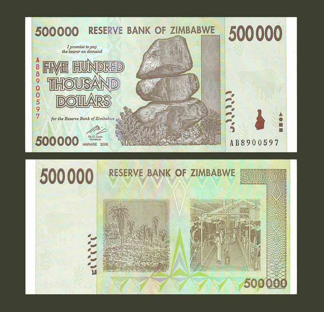 Zimbabwe 500000 Dollars 2008 P76a UNC