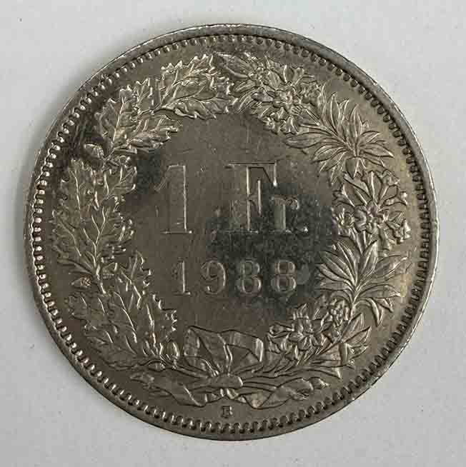 Switzerland 1 Frank 1988 KM#24a.3
