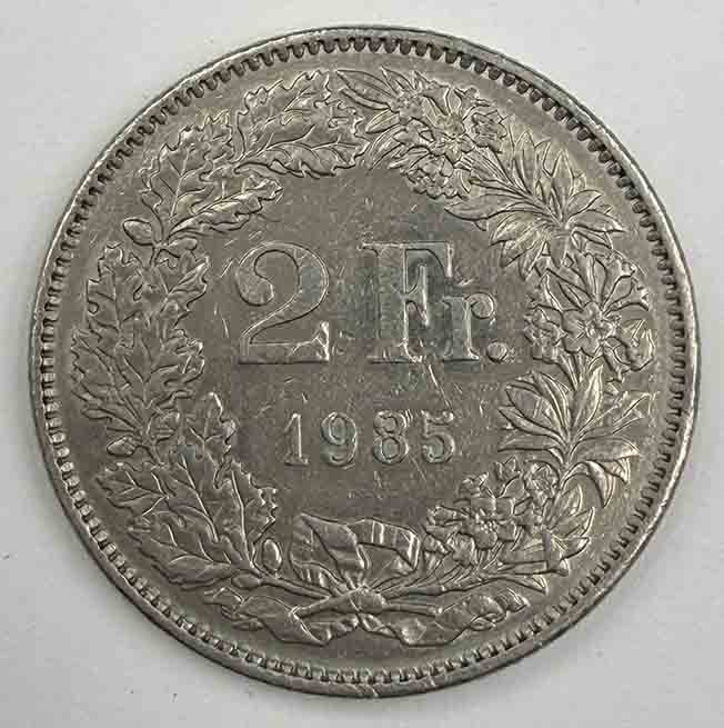 Switzerland 2 Franks 1985 KM#21a.3