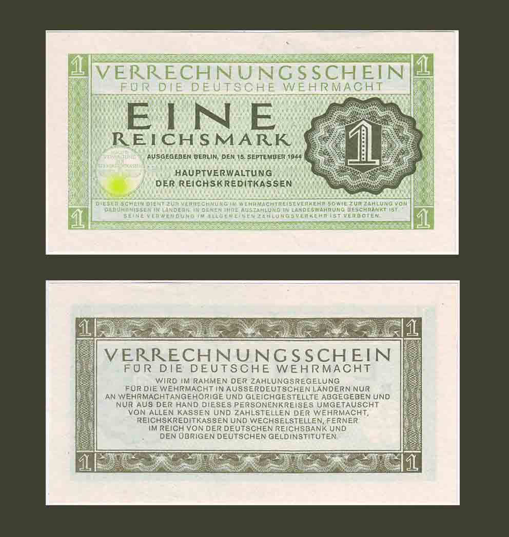 Nazi Germany Wehrmacht 1 Reichsmark 1944 UNC