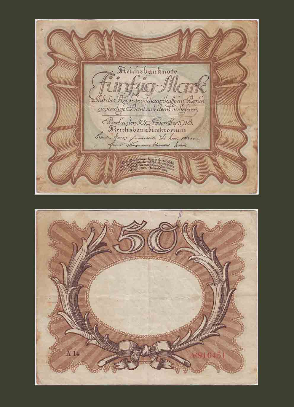 Germany 50 Marks 1918 P65 VF-XF