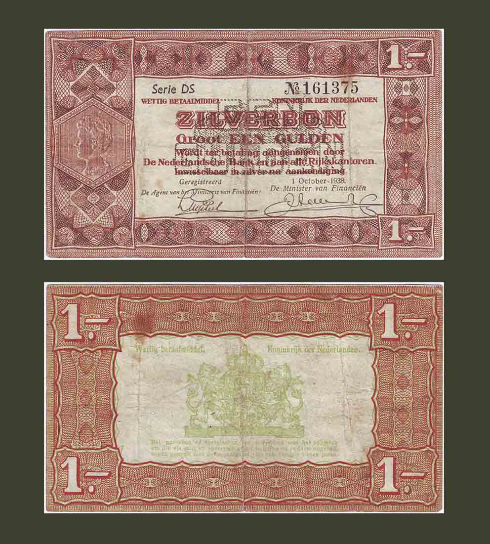 Netherlands 1 Gulden 1938 P61 VF