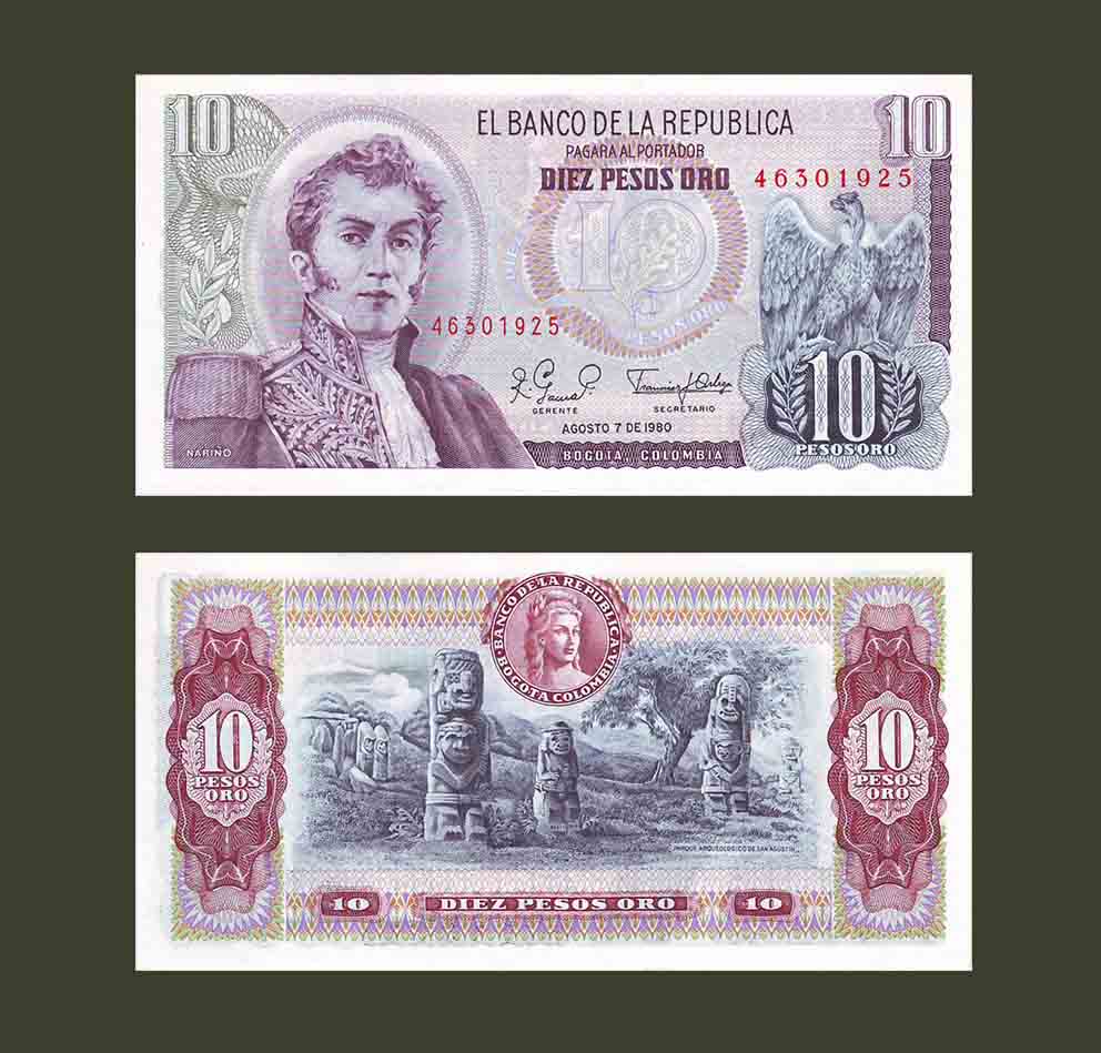 Colombia 10 Peso 1980 P407g UNC