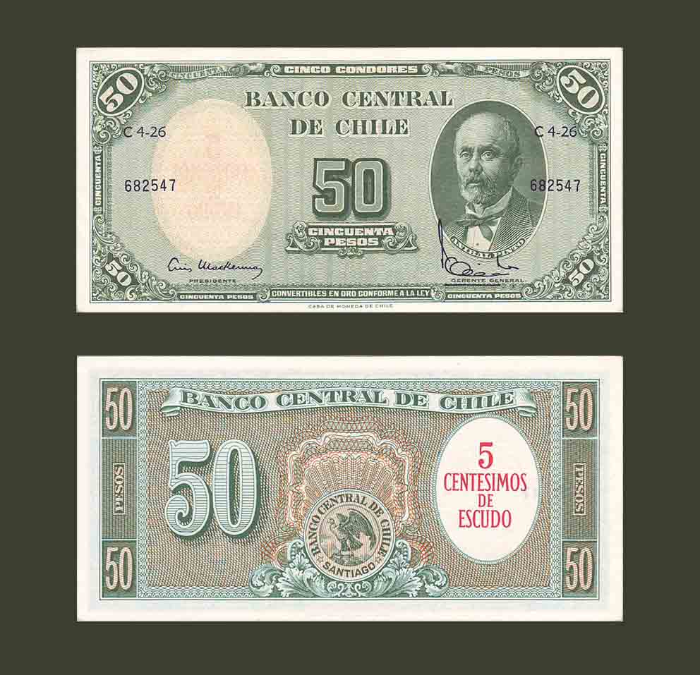 Chile 5 cent on 50 Escudo 1960 P126 UNC