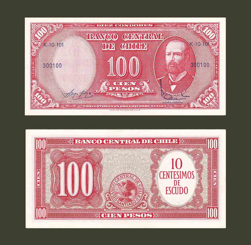 Chile 10 cent on 100 Pesos 1960 P127 UNC