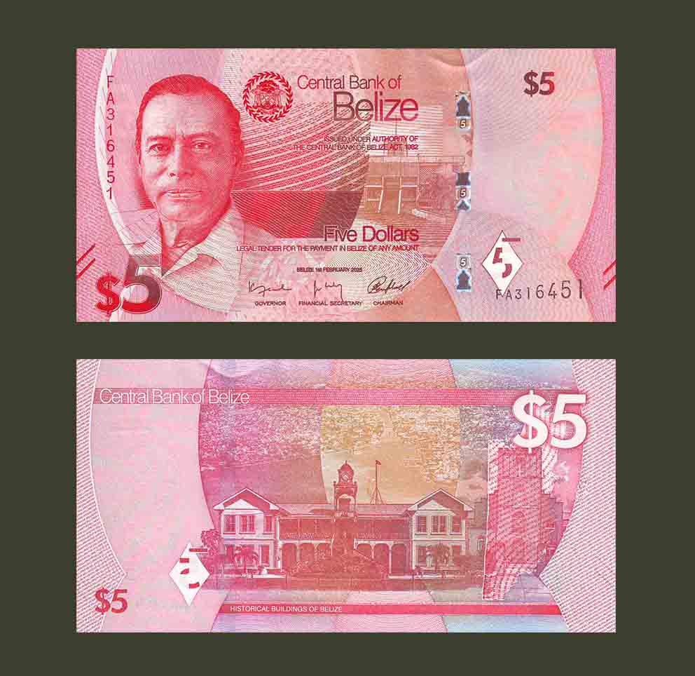 Belize 5 Dollars 2025 P74 UNC