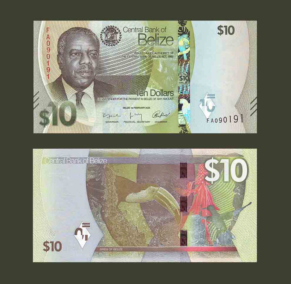 Belize 10 Dollars 2025 P75 UNC