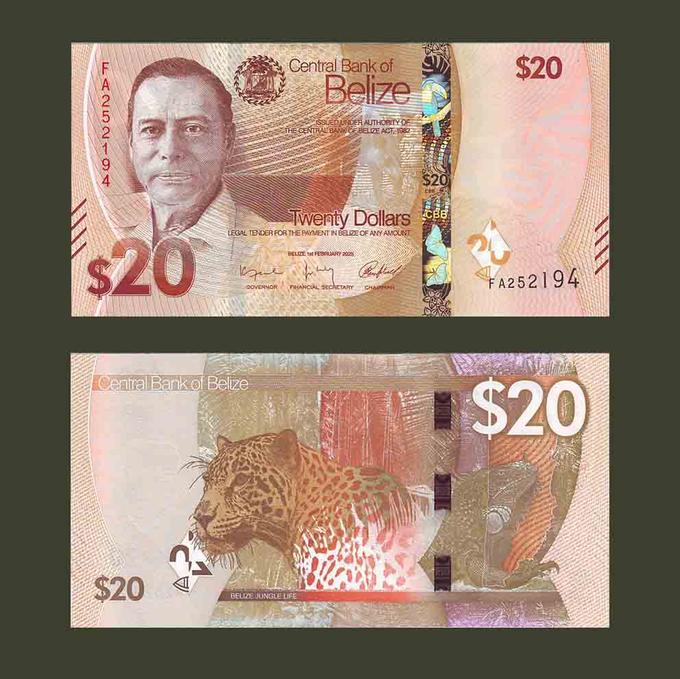 Belize 20 Dollars 2025 P76 UNC