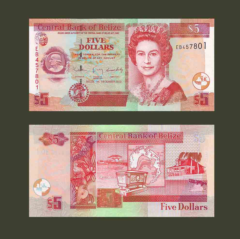 Belize 5 Dollars 2022 P67 UNC