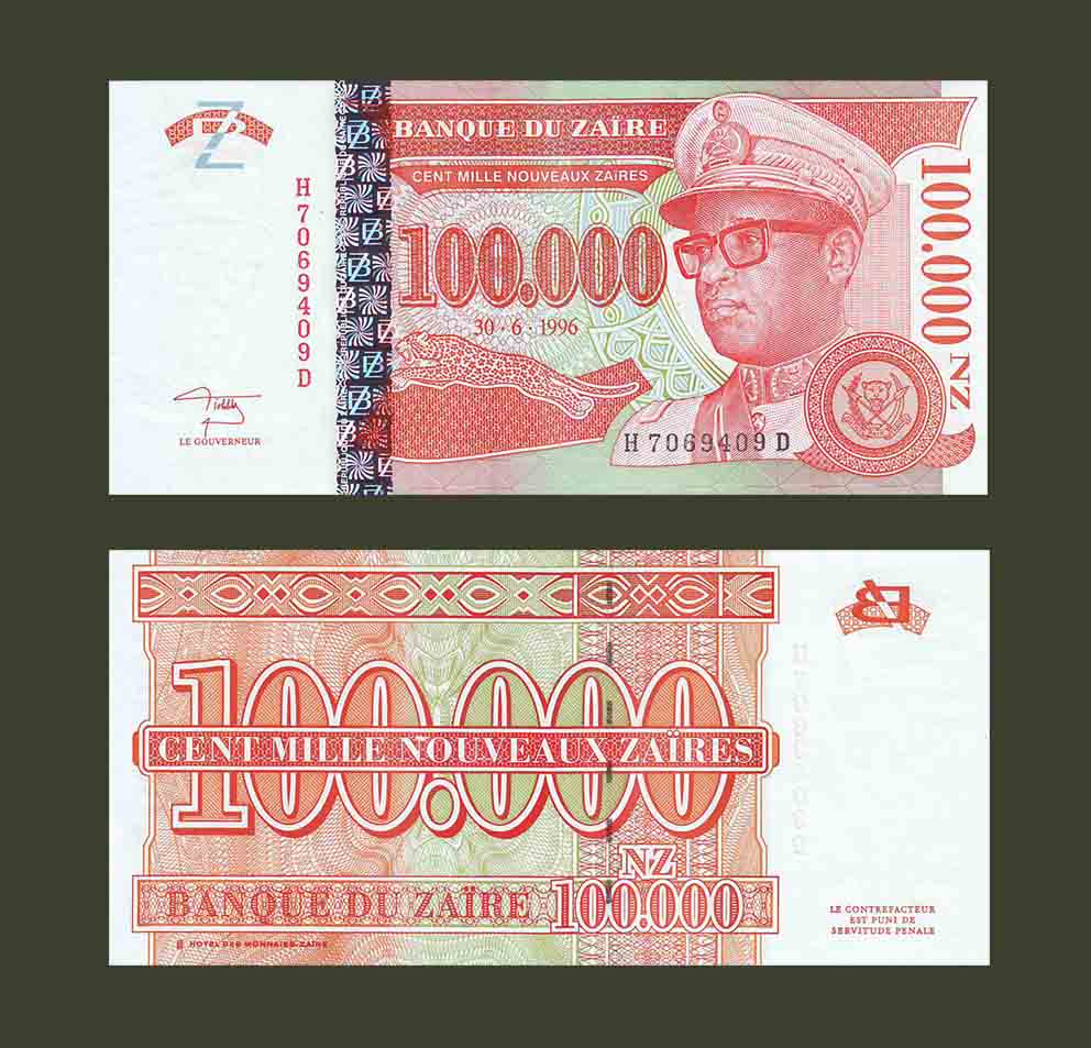 Zaire 100,000 Zaires 1996 P77 UNC