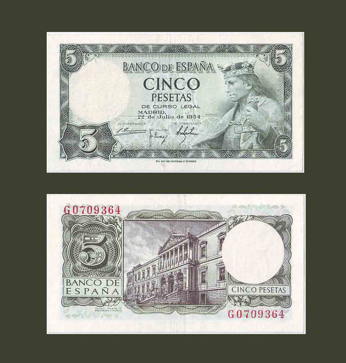 SPAIN 5 Pesetas 1954 P146 AU