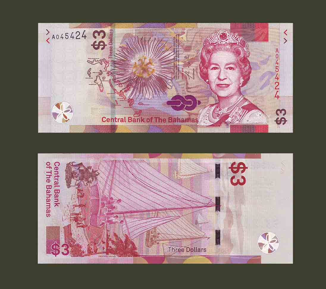 Bahamas 3 Dollars 2019 P78 UNC