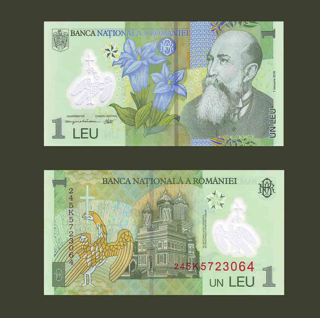 Romania 1 Lei 2018 P117 UNC Polymer