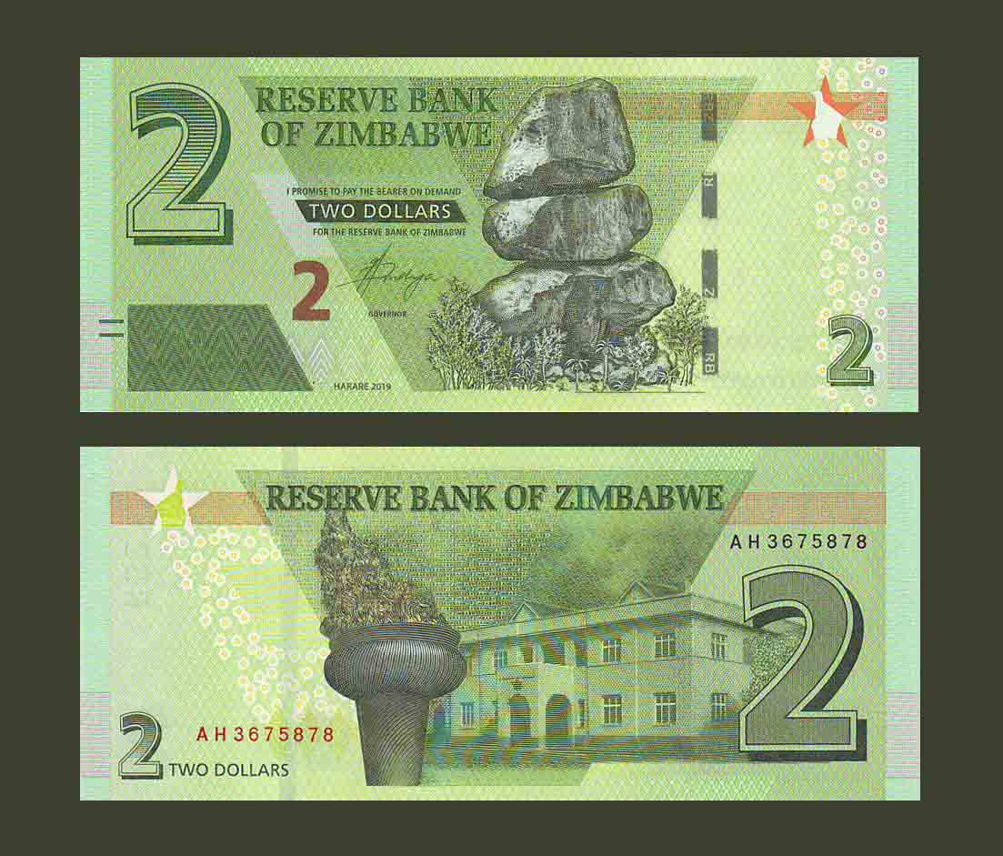 Zimbabwe 2 Dollars 2019 P99 UNC